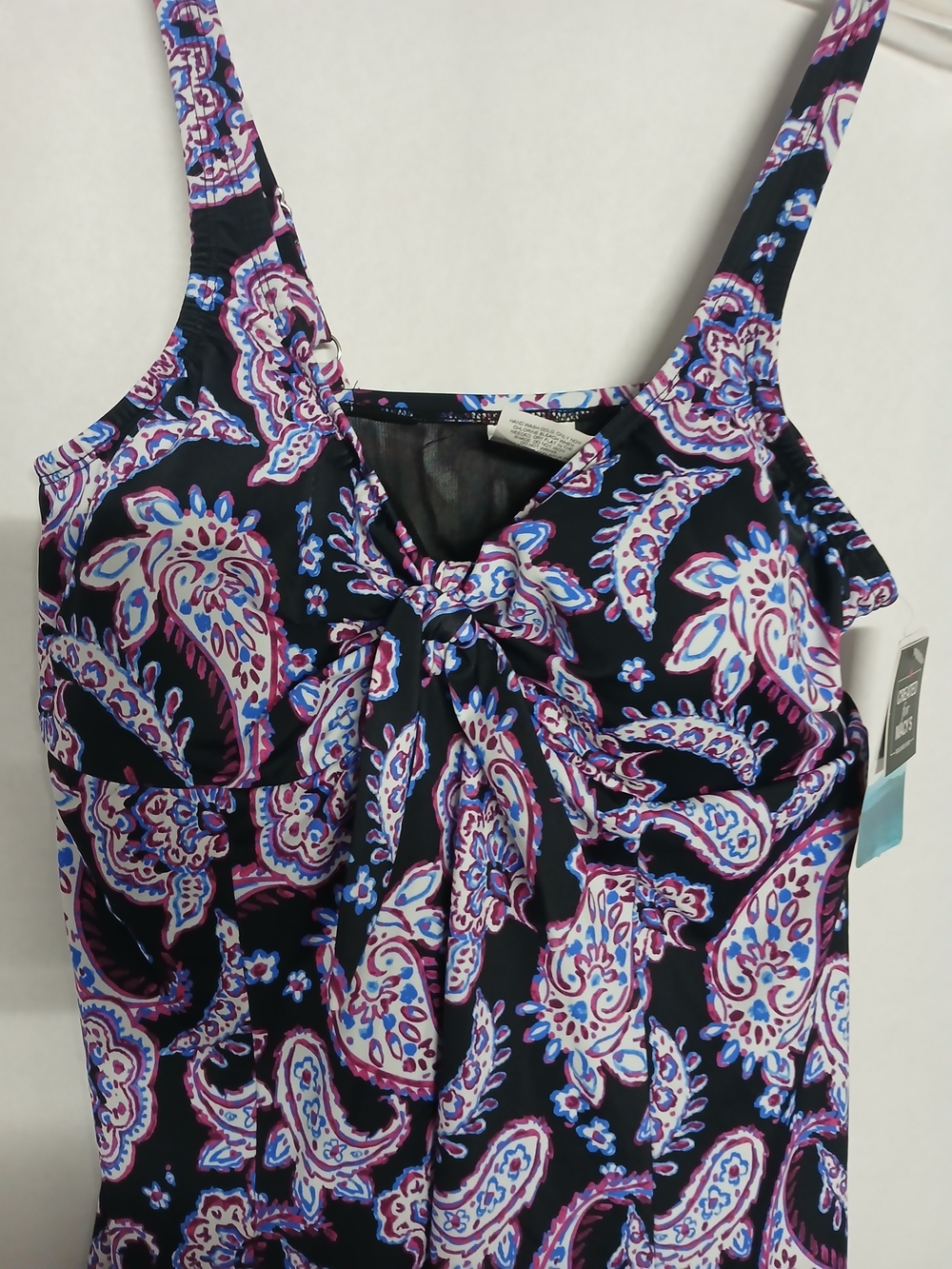 Swim Solutions Black Paisley Bikini Top with Pink & Blue Accents